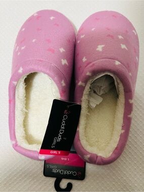 Cuddl Duds Girls Pink/Purple Heart Fleece Slip-Ons
